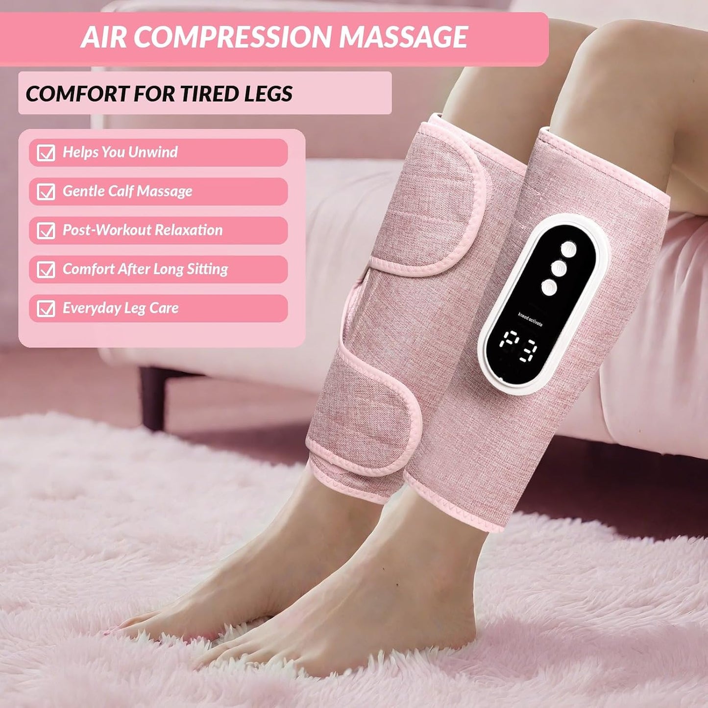 Air Compression Leg Massager, Cordless with Heat, 3 Modes & 3 Intensity Levels, Rechargeable Leg Compression Wraps for Calves and Arms, Portable Relaxation Gift for Home Use, Pair (Grey)