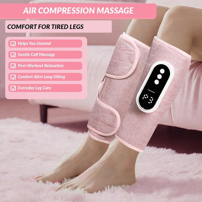 Air Compression Leg Massager, Cordless with Heat, 3 Modes & 3 Intensity Levels, Rechargeable Leg Compression Wraps for Calves and Arms, Portable Relaxation Gift for Home Use, Pair (Grey)