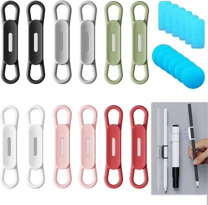 Freewindo 12 Pack Magnetic Pen Holder for Refrigerator, Silicone Magnetic Pencil Holder for Locker, Magnetic Dry Erase Marker Holder for Whiteboard, Desk, Clipboard (6 colour)