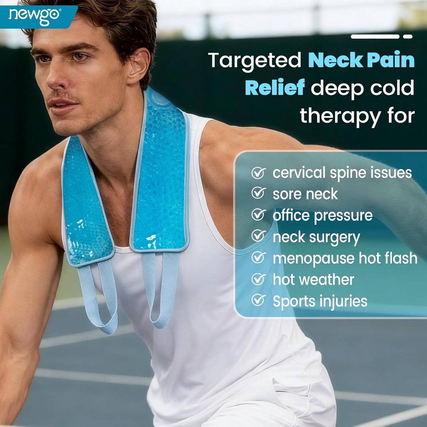 NEWGO Ice Pack for Neck Pain Relief, FSA Eligible, Blue | Double-sided Material, Neck Ice Wrap for Cervical Pain, Office Pressure, Sports Injuries, and Swelling, 24.8" x 4.13"