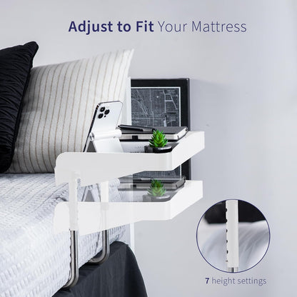 Height Adjustable Under Mattress 17 inch Bedside Shelf, Works with Lofts and Beds Without Frames, Heavy Duty Storage Tray, Fits Laptops, Books, and Drinks, Nightstand Alternative, Black