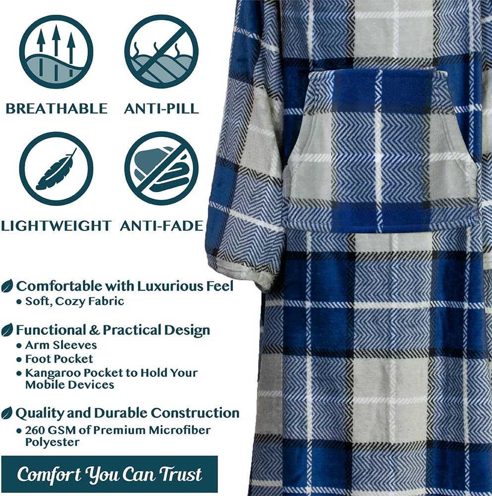 PAVILIA Fleece Blanket with Sleeves, Foot Pockets for Women Men Adults, Plush Wearable Blanket Throw Wrap, Warm Snuggle Blanket Robe, Cozy Gift Ideas Wife Mom, Dark Purple