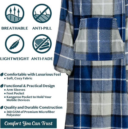 PAVILIA Fleece Blanket with Sleeves, Foot Pockets for Women Men Adults, Plush Wearable Blanket Throw Wrap, Warm Snuggle Blanket Robe, Cozy Gift Ideas Wife Mom, Dark Purple