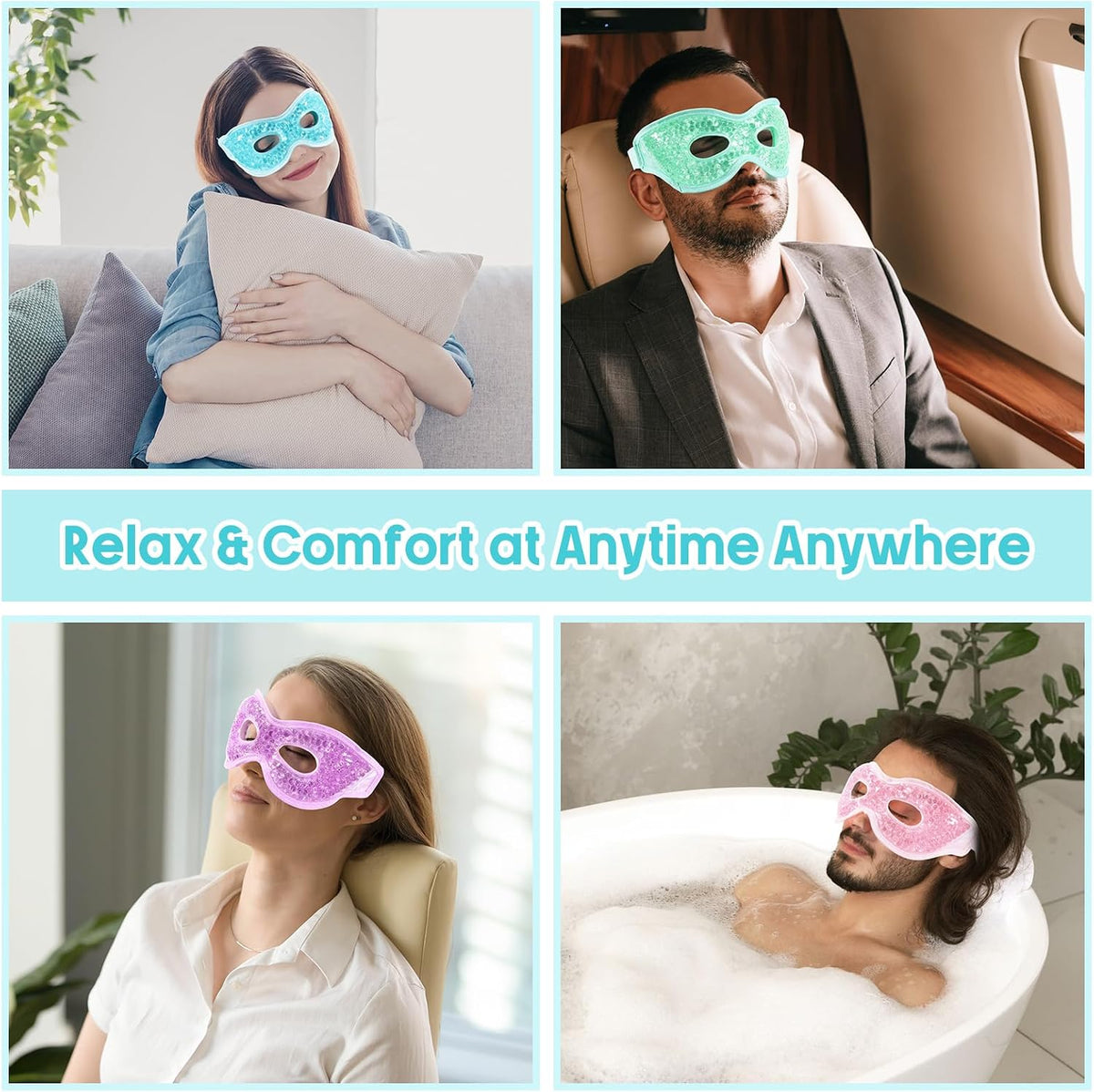 Panitay 8 Pcs Gel Eye Mask Cooling Gel Bead Eye Packs for Puffy Hot Cold with Plush Backing Reusable for Compress Dry Stress Skin Care