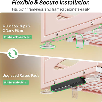 Under Sink Organizer, 2-Pack Pull Out Cabinet Organizer 2 Tier Metal Slide Out Storage Shelf Rack, L-Shaped Adjustable Height,Mesh Sliding Drawer for Kitchen, Bathroom, Laundry, Pantry, White, XL