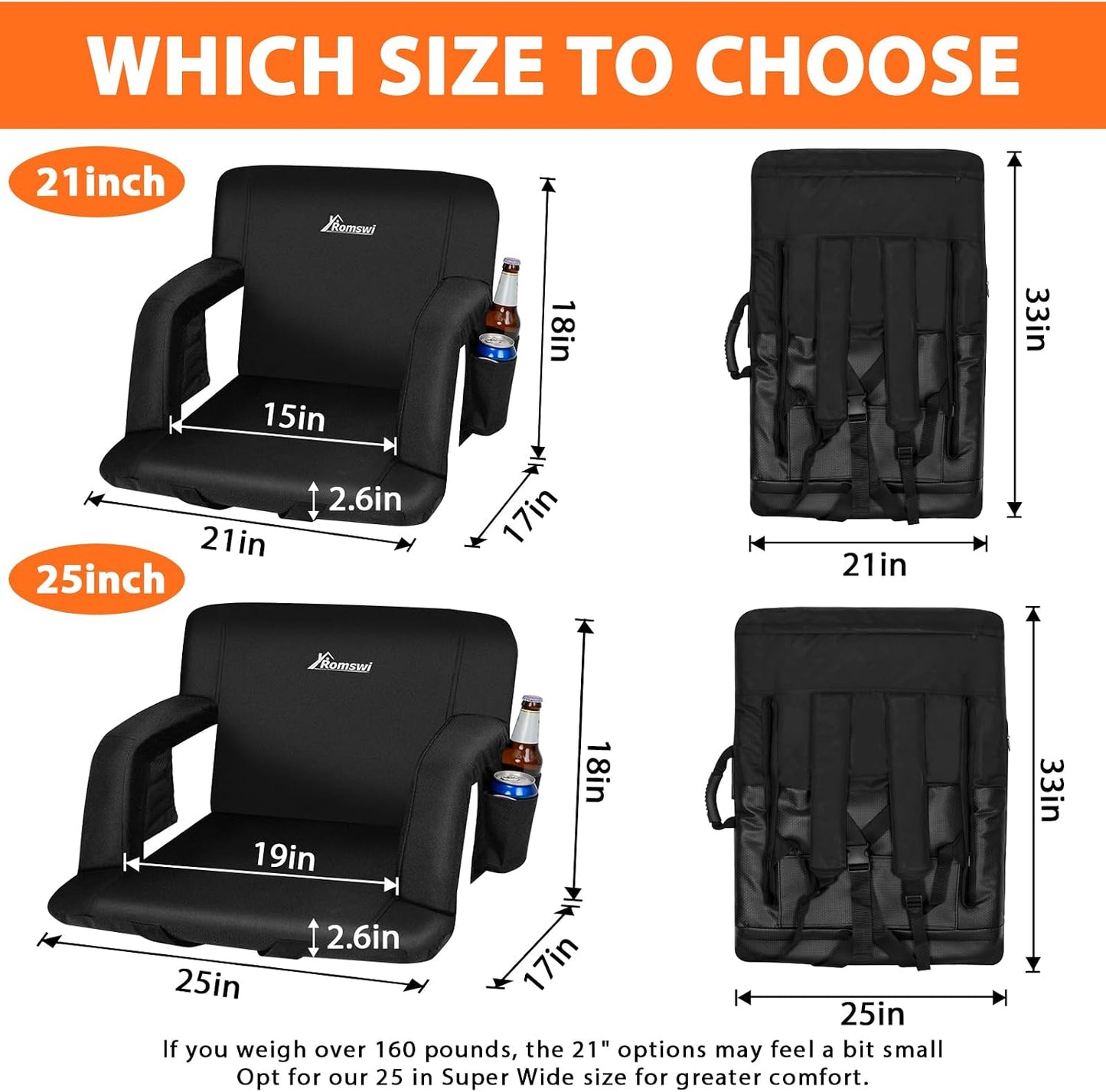 2PK 21in Extra Wide Dual-Zone Heated Stadium Chairs for Bleachers with Back Support,3-Level Heating Foldable Bleacher Chair, 6 Reclining Positions, 5 Pockets, Buckle & Hooks Fasten for Outdoor