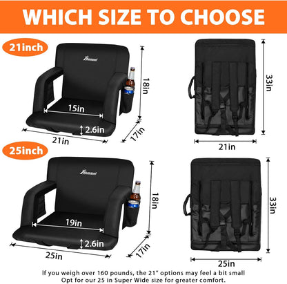 2PK 21in Extra Wide Dual-Zone Heated Stadium Chairs for Bleachers with Back Support,3-Level Heating Foldable Bleacher Chair, 6 Reclining Positions, 5 Pockets, Buckle & Hooks Fasten for Outdoor