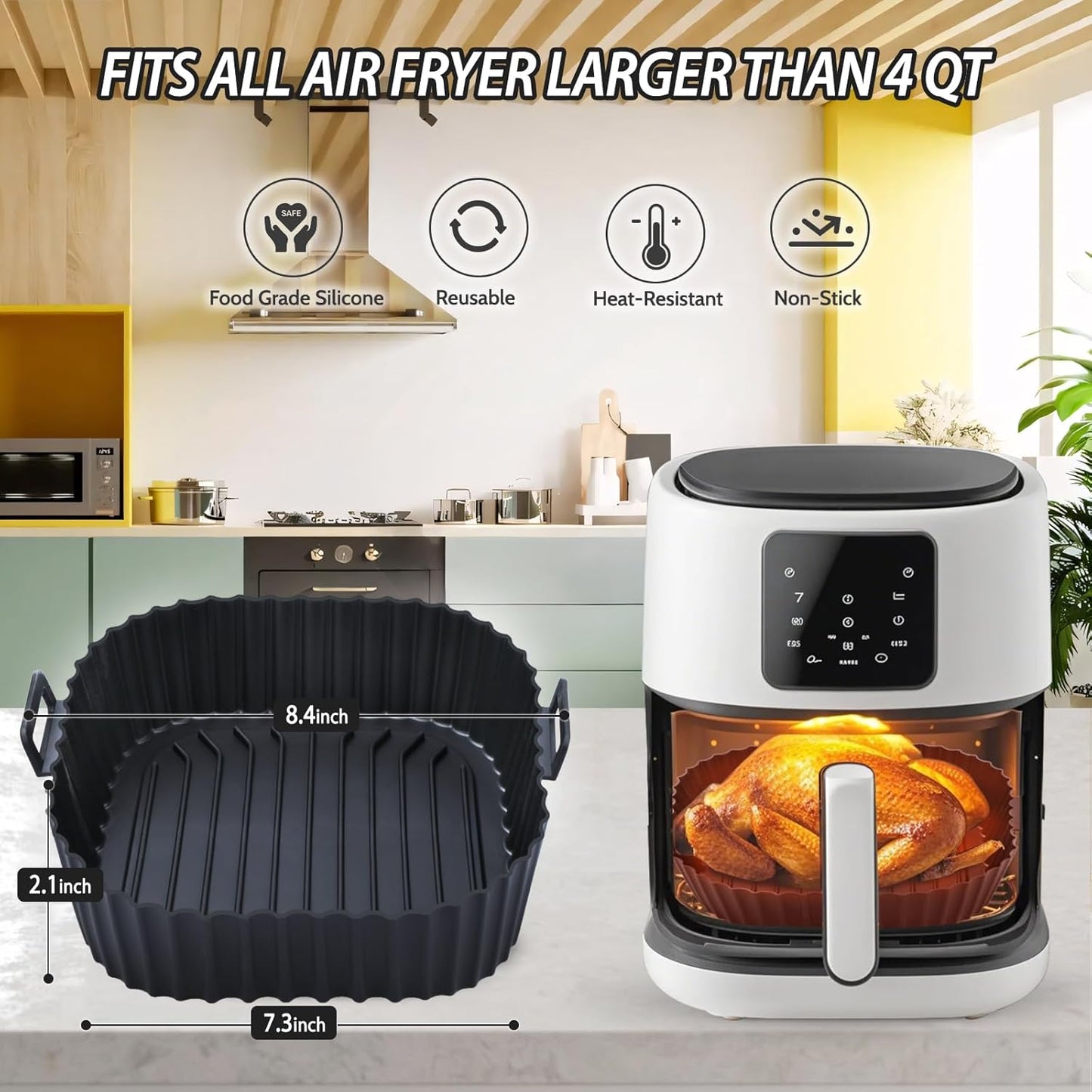 Silicone Air Fryer Liners Reusable 3 PCS, Airfryer Liners, Silicone Air Fryer Basket Liners Square, Food Grade AirFryer Accessories 4-7 QT, Ktchen Gadgets for Pot Oven Liner Baking Tray Pan