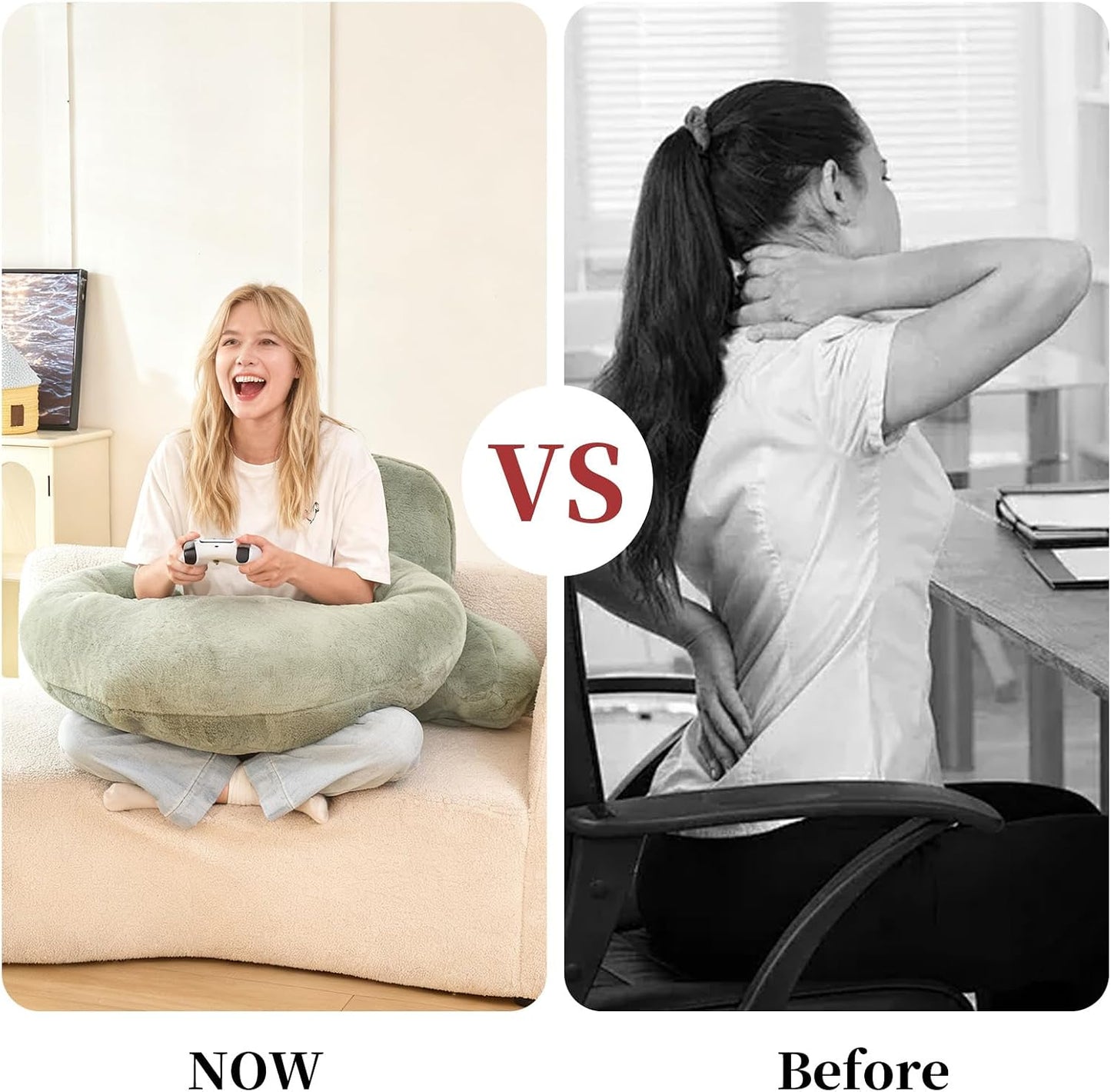 Reading Pillow with Arms for Sitting in Bed,Backrest,White Flannel,M | 17" Backrest Supports Back for College Students,Elbows & Forearms for Dorm Reading,Gaming,Watching TV