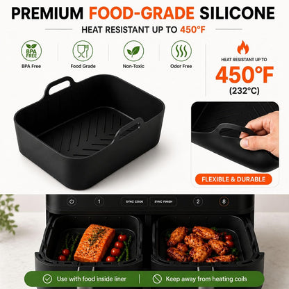 Silicone Air Fryer Liners, 2 Silicone Air Fryer Liners & Accessories | Compatible with NinjaDZ201, DZ401, DZ550 & Most 8QT-10QT Dual Basket Air Fryers, Air Fryer Liners Reusable, BPA-Free Nonstick