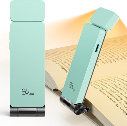 86lux Book Light, Rechargeable Reading Lights for Books in Bed | Ultralight Clip-on LED Bookmark Lamp with 3 Amber Colors & Stepless Dimming for Night Reading for Book Lovers, Ashen
