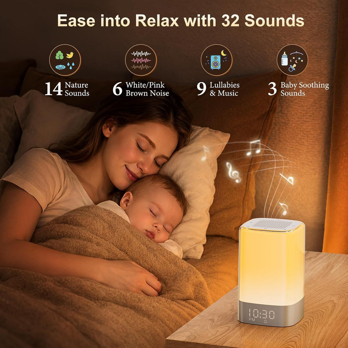 Sound Machine 32 Soothing Sounds, Alarm Clock Night Light Bluetooth Speaker