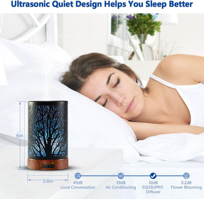 EQUSUPRO Essential Oil Diffuser 150ml Black Metal Aromatherapy Oil Diffuser Ultrasonic Cool Mist Diffuser with Auto Shut-Off Protection,7 Colors Changed LED for Home Office SPA Yoga