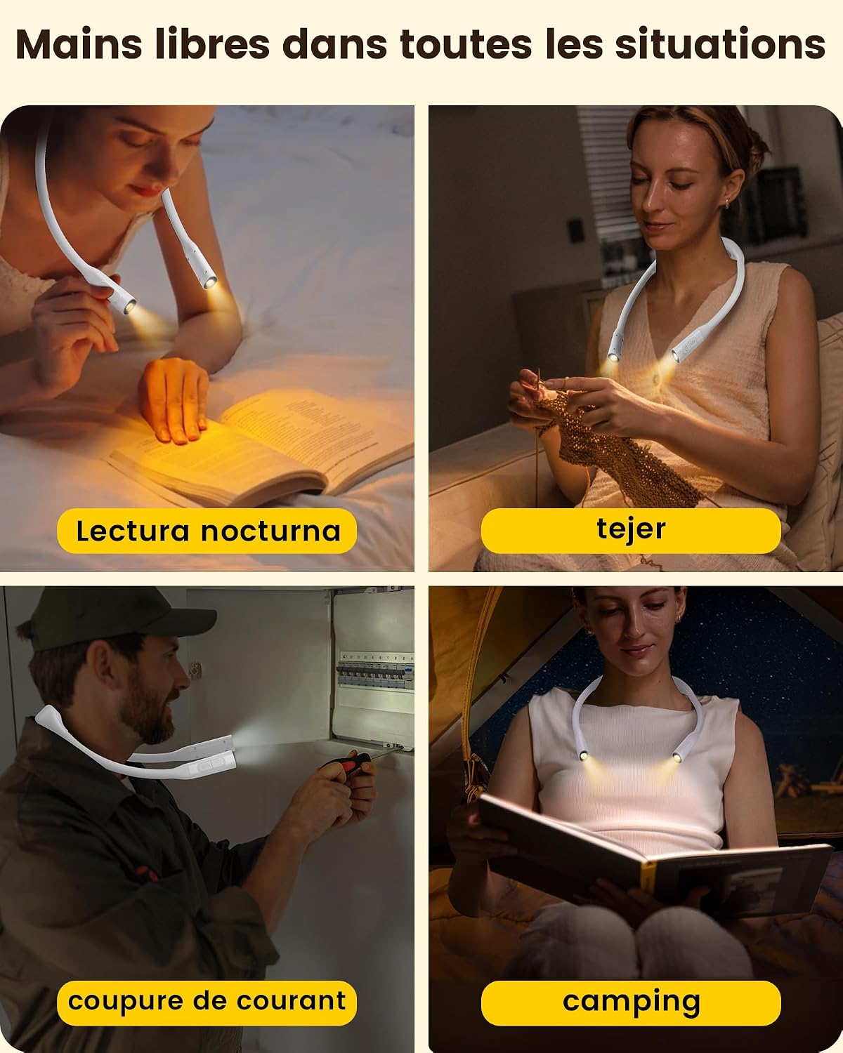 Glocusent Neck Book Light, Rechargeable Neck Lights for Crafts Reading | 1200mAh, Hands Free, 5 Colors, 5 Brightness, Lightweight, Book Lovers Gifts, Ergonomic, Bendable, Knitting, Repairing, Reader