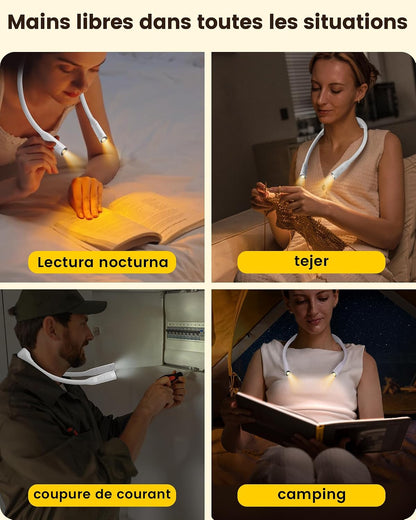 Glocusent Neck Book Light, Rechargeable Neck Lights for Crafts Reading | 1200mAh, Hands Free, 5 Colors, 5 Brightness, Lightweight, Book Lovers Gifts, Ergonomic, Bendable, Knitting, Repairing, Reader