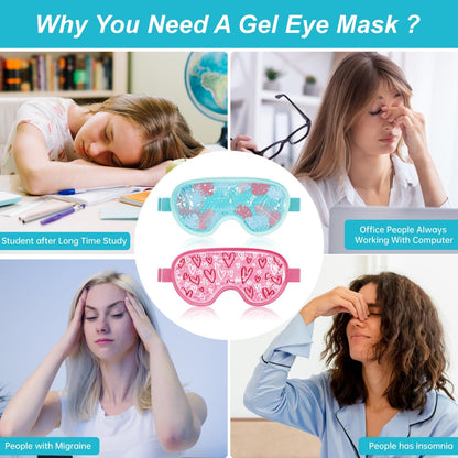 2 PCS Ice Eye Mask Reusable Hot Cold Therapy Gel Bead Eye Mask for Puffiness/Dark Circles/Eye Bags/Dry Eyes/Headaches/Migraines/Stress Relief,Cooling Eye Mask,Ice Pack for Eyes (Purple)