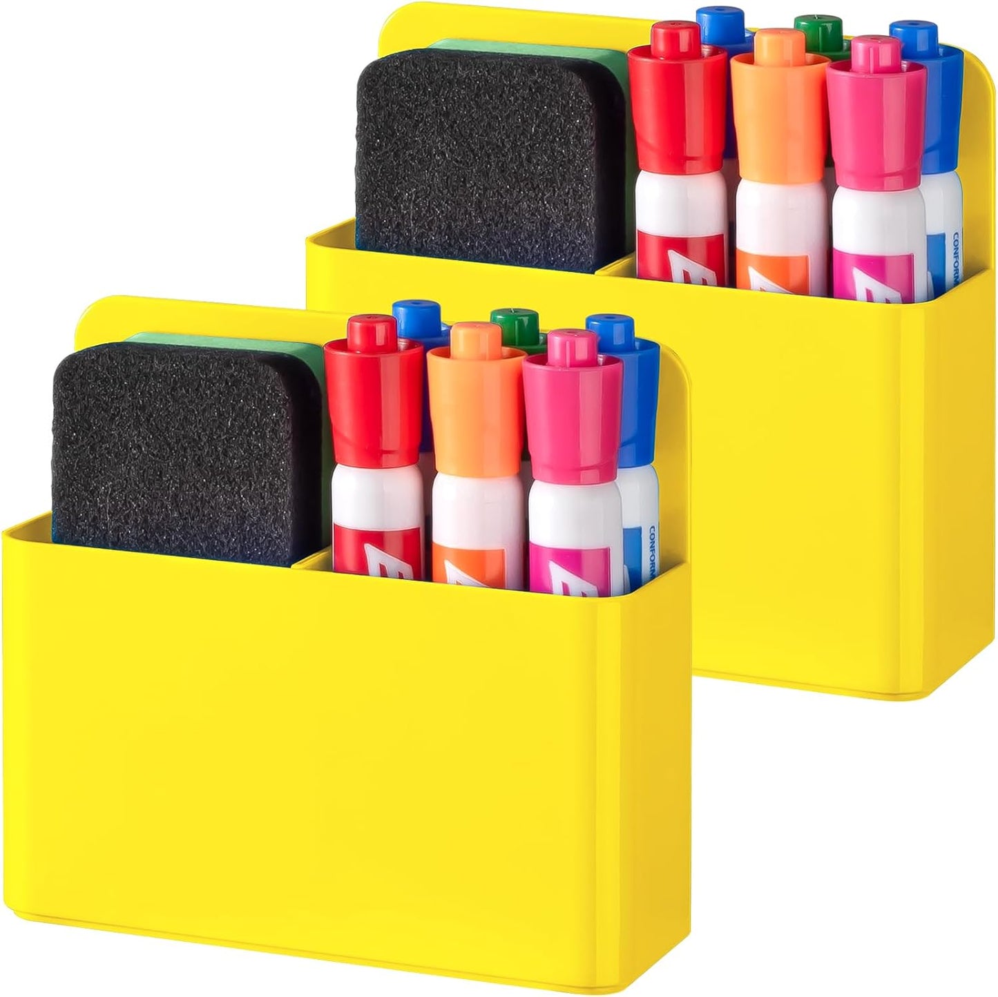 BEYGORM Plastic Magnetic Pen Holder, Powerful Magnet, 2 Pack | Classroom Must Haves, Dry Erase Marker Holder for Whiteboard, School Locker Organizer, Pencil Cup for Refrigerator(Black)