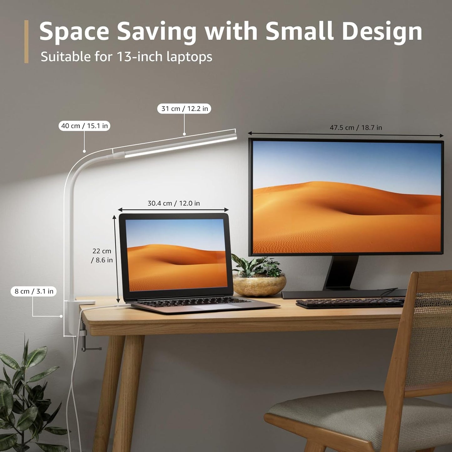Lepro Small Desk Lamp with Clamp, LED Reading Lamps, 460LM, 5W, White | 3 Color Modes 10 Brightness, Dimmable USB Clip on Desk Light with Gooseneck Swing Arm for Nail, Home Office and Dorm