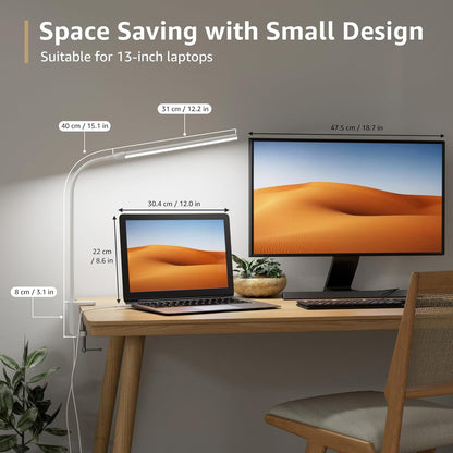 Lepro Small Desk Lamp with Clamp, LED Reading Lamps, 460LM, 5W, White | 3 Color Modes 10 Brightness, Dimmable USB Clip on Desk Light with Gooseneck Swing Arm for Nail, Home Office and Dorm