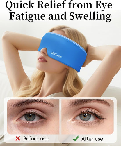 Cooling Eye Mask for Puffy Eyes, FSA Eligible HSA, Headache and Migraine Relief Gel Eye Mask, for Headache, Puffiness, Eye Strain, Reusable Face Ice Pack for Post-Surgery Care, Deep Blue