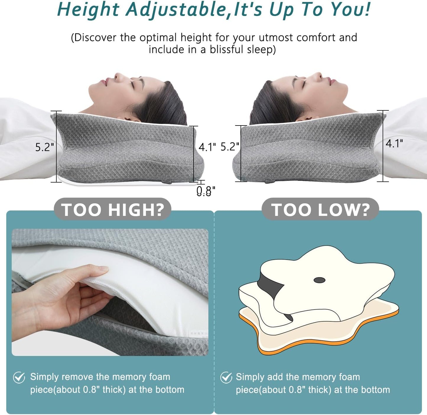 CHxxy Memory Foam Pillows, Cervical Pillow for Neck & Shoulder Pain Relief | Ergonomic Contour Bed Pillow, Soft for Side Sleep Stomach Sleeping and Back Sleeper-Queen Size&Grey
