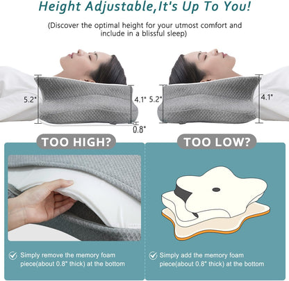CHxxy Memory Foam Pillows, Cervical Pillow for Neck & Shoulder Pain Relief | Ergonomic Contour Bed Pillow, Soft for Side Sleep Stomach Sleeping and Back Sleeper-Queen Size&Grey