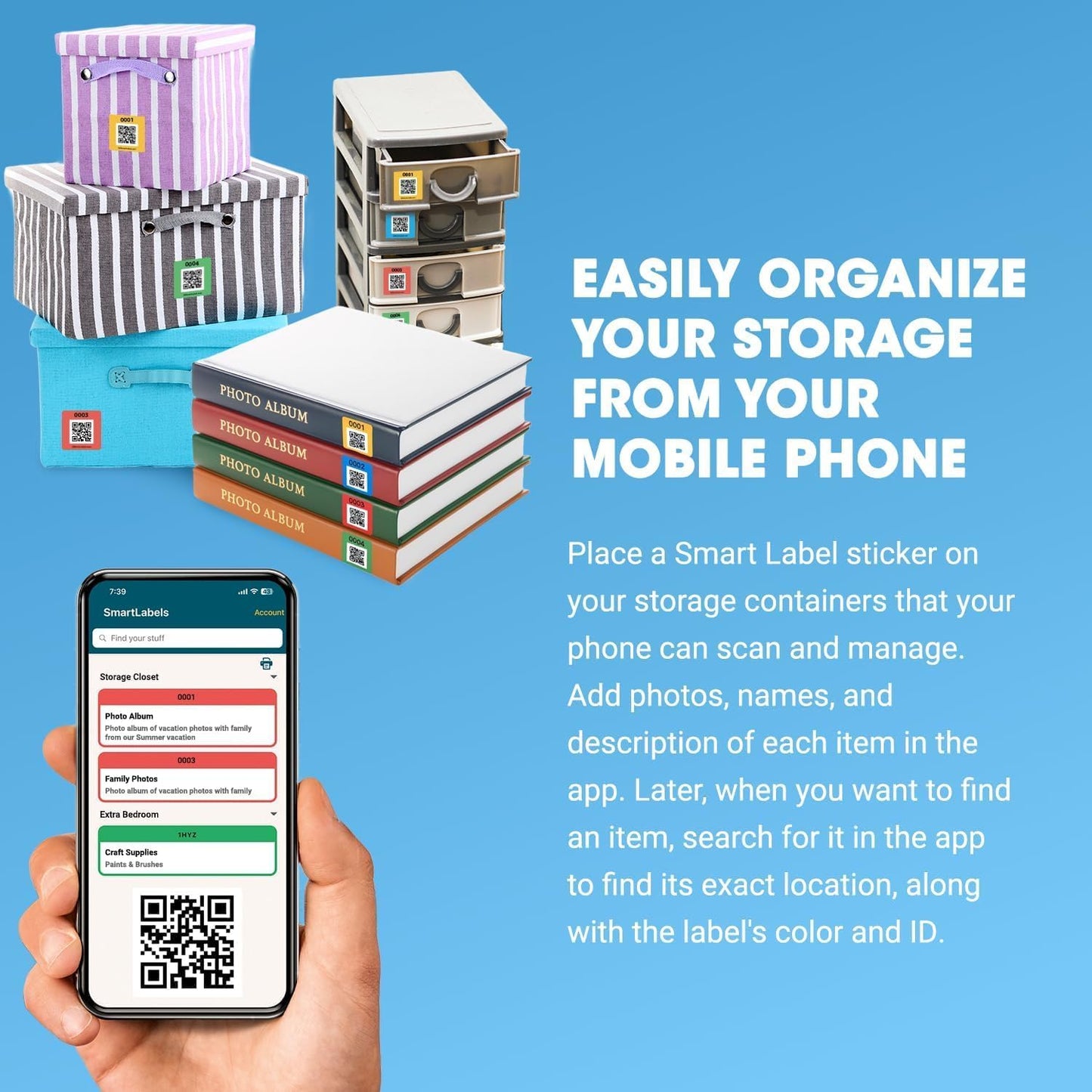 QR Code Stickers with AI Photo Analysis App - Auto-Creates Item Descriptions - No Typing - Made in USA - QR Code Labels for Storage & Inventory Tracking, Organization & Moving, Pack of 48