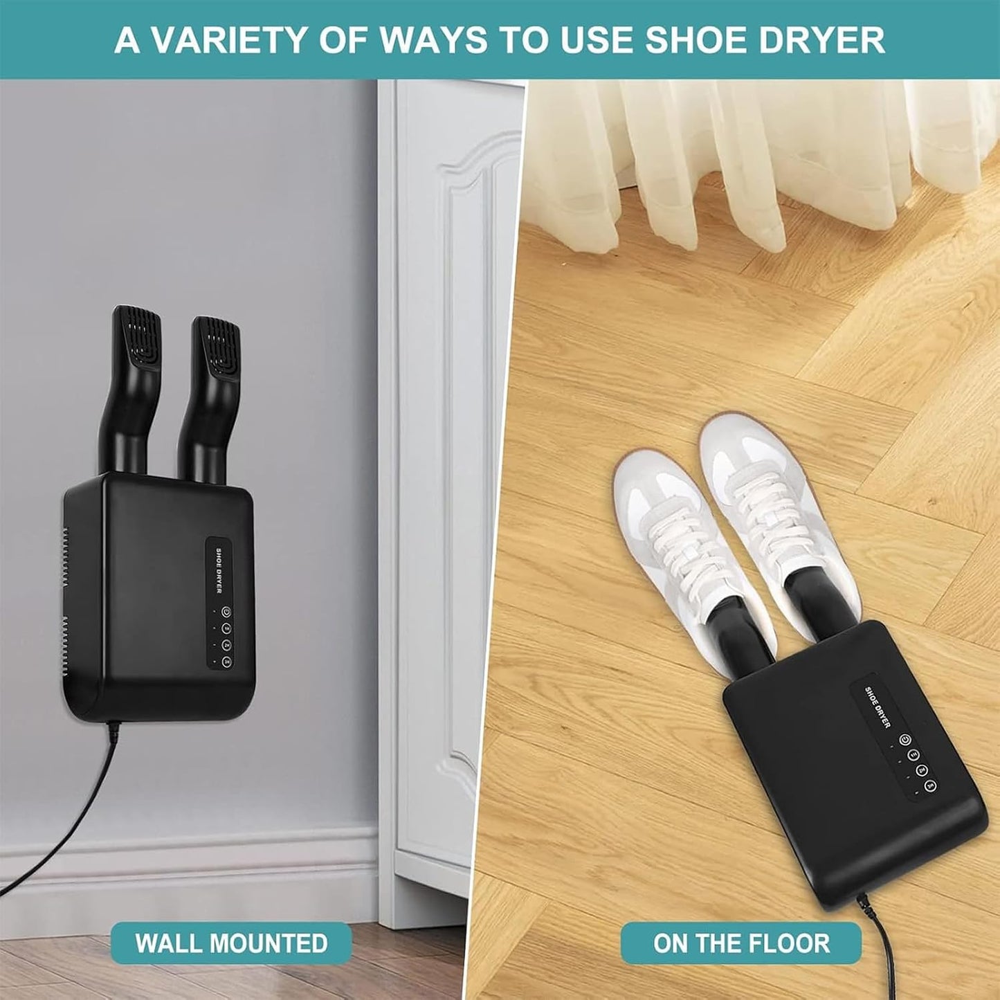 Shoe and Boot Dryer with Timer (1/2/3H) - Rapid Drying, 360° Heat Distribution for Leather & Fabric, Perfect for Rain Boots, Gloves & Sports Shoes