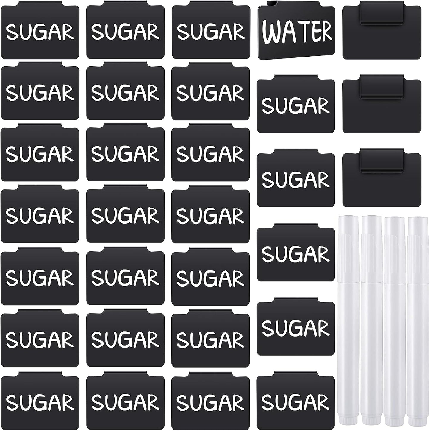 18 Pcs Plastic Basket Bin Label Clip on Removable Basket Label Clip with White Chalk Markers for Kitchen Pantry Storage Fabric Box Hanging Bin