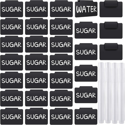 18 Pcs Plastic Basket Bin Label Clip on Removable Basket Label Clip with White Chalk Markers for Kitchen Pantry Storage Fabric Box Hanging Bin