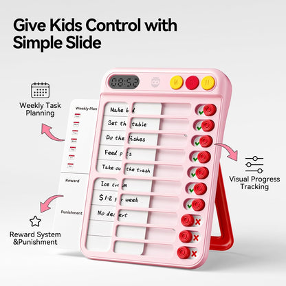 Chore Chart for Kids with Timer, 21 PCS Checklist Magnetic Schedule Board, ADHD Tools with 99-Min Countup/Down Visual Timer, Bedtime/Morning/Daily Routine Chart Dry Erase to Do List with Slider(White)
