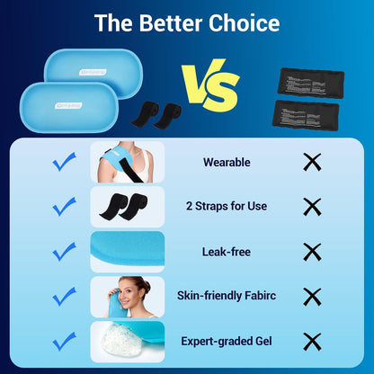 Comfytemp Gel Ice Packs for Injuries Reusable, FSA Eligible HSA, Hot Cold Compress Soft Ice Packs, Pain Relief for Ankles, Knees, Wrist, Shoulders, Back and More, Recovery Items for Men Women, 2Packs