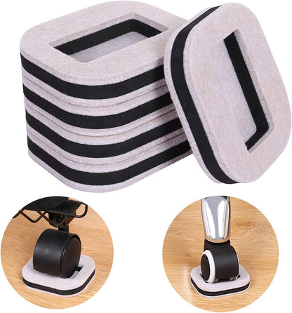 12 PCS Felt Furniture Coasters Caster Cups for Hardwood Floors, Felt Bottom Furniture Pads, Bed Office Chair Fridge Furniture Wheel Stopper to Prevent Sliding and Scratches (Black, L: 2.6" * W:1.8")