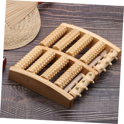 Wooden Foot Therapy Roller Massager 5-Row Acupressure Ball Foot Massager for Plantar Relief and Reflexology Massage at Home for Men and Women