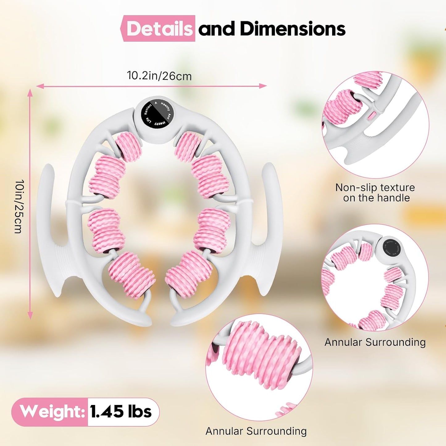 Anti-Cellulite Massage Roller with Handles for Legs & Thighs | Textured roller with detachable handles for legs, thighs and buttocks; compact design for easy storage.