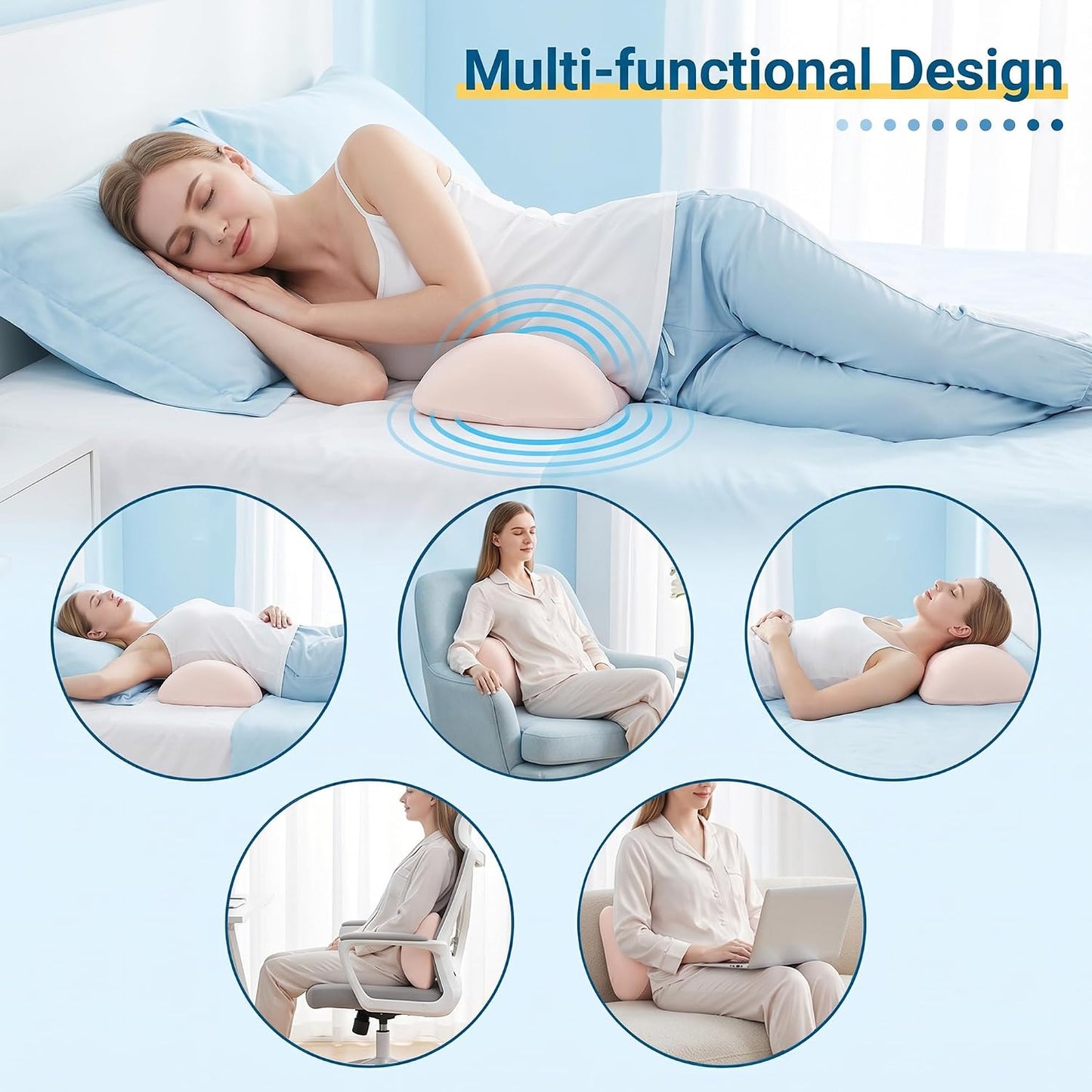 Lumbar Support Pillow for Sleeping,Premium Memory Foam Lower Back Pain Relief Bed Rest Support Pillows for Car Bed,Couch,Waist Support Care Cushion,Sleep Lumbar Pillow (Black Grey)