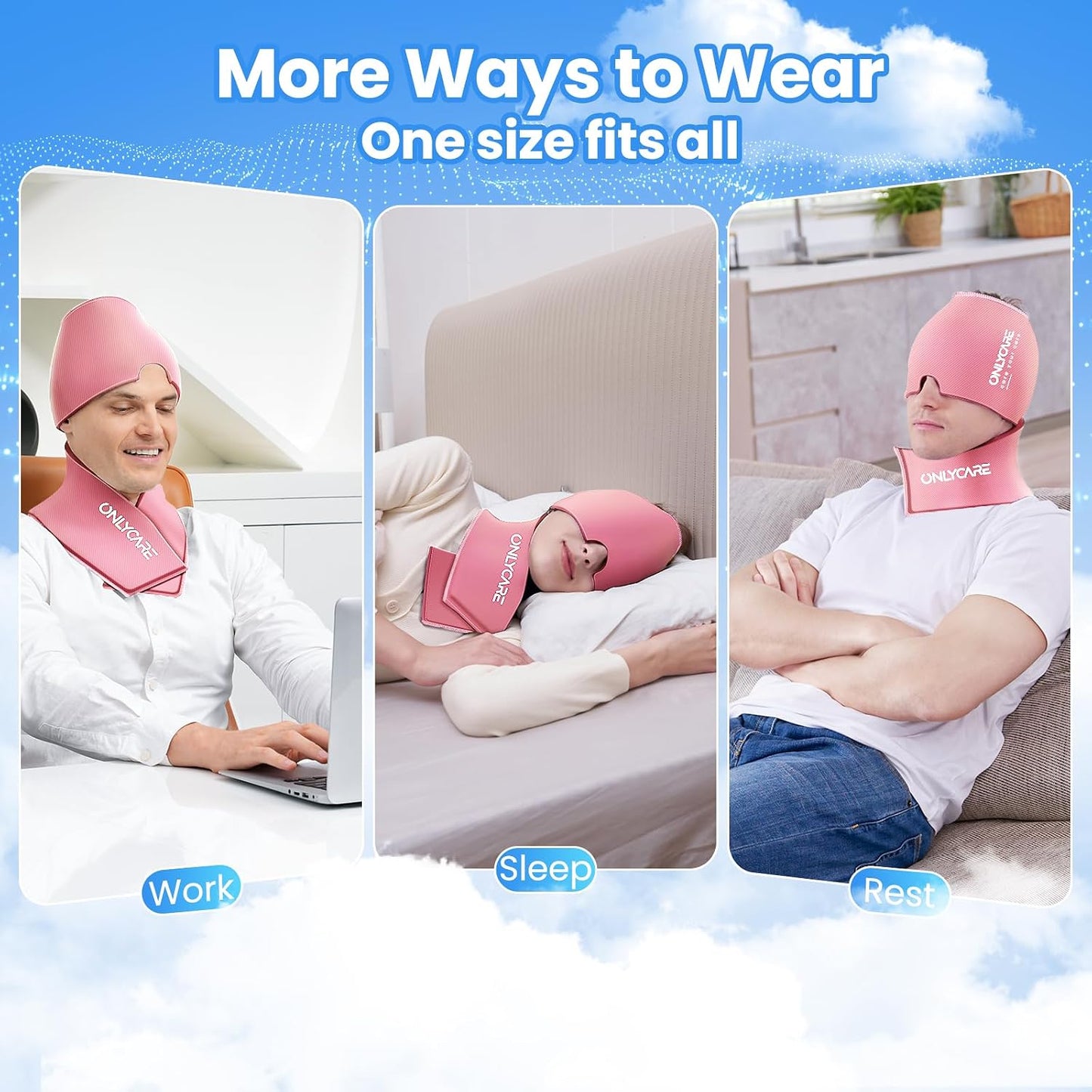 ONLYCARE Migraine Relief Cap, Headache Relief & Neck Ice Pack Wrap Gel Set | Upgrade Headache Cap and Shoulder Cold Pack, Hot & Cold Compress, FSA-HSA Eligible, Relief of Pain, Swelling, Office Pressure