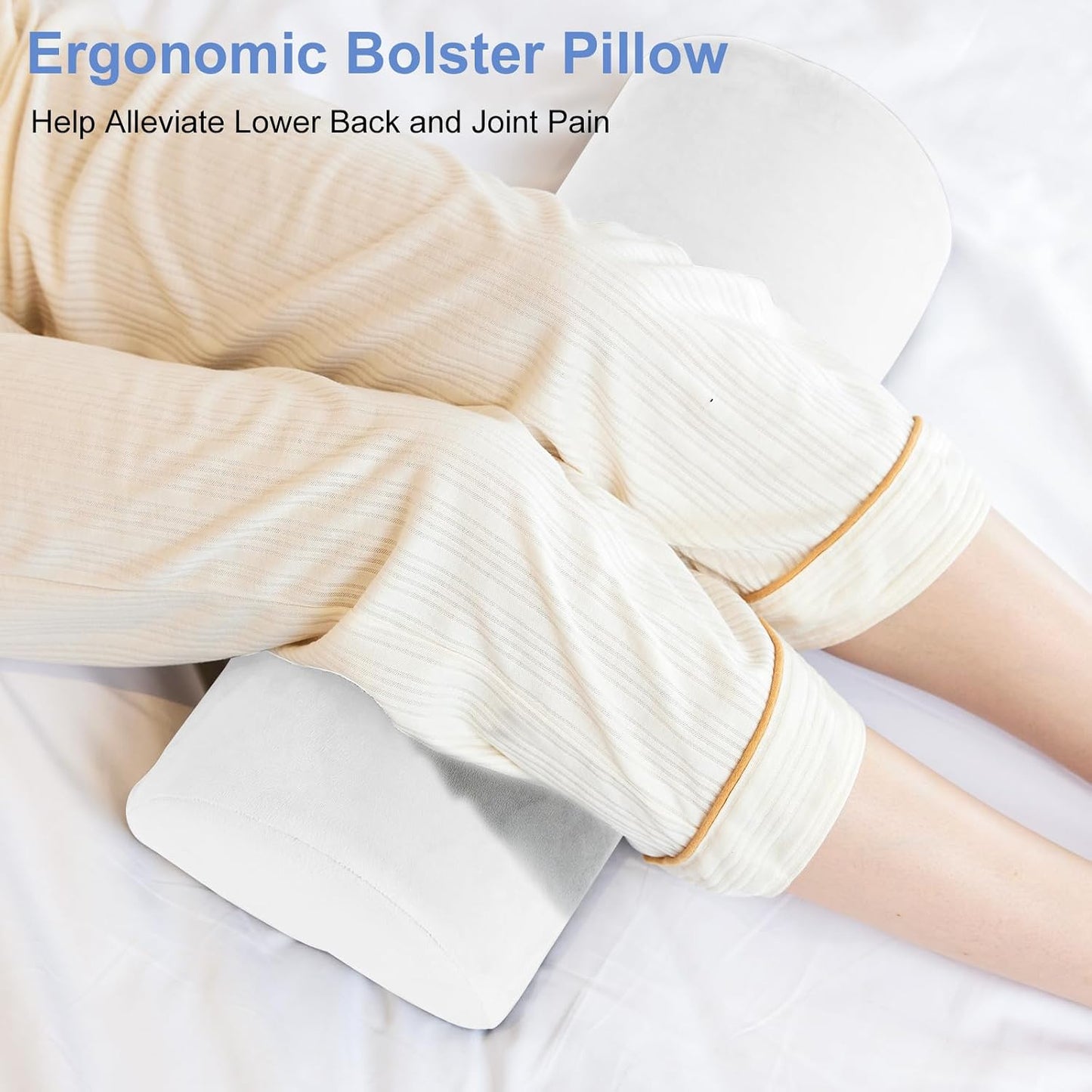 Knee Pillow for Back Sleeping, Memory Foam Bolster Pillow for Legs, Under Knee Pillow for Sleeping, Leg Pillow for Back & Hip Pain Relief, Half Moon Boslter, White