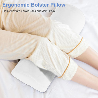 Knee Pillow for Back Sleeping, Memory Foam Bolster Pillow for Legs, Under Knee Pillow for Sleeping, Leg Pillow for Back & Hip Pain Relief, Half Moon Boslter, White