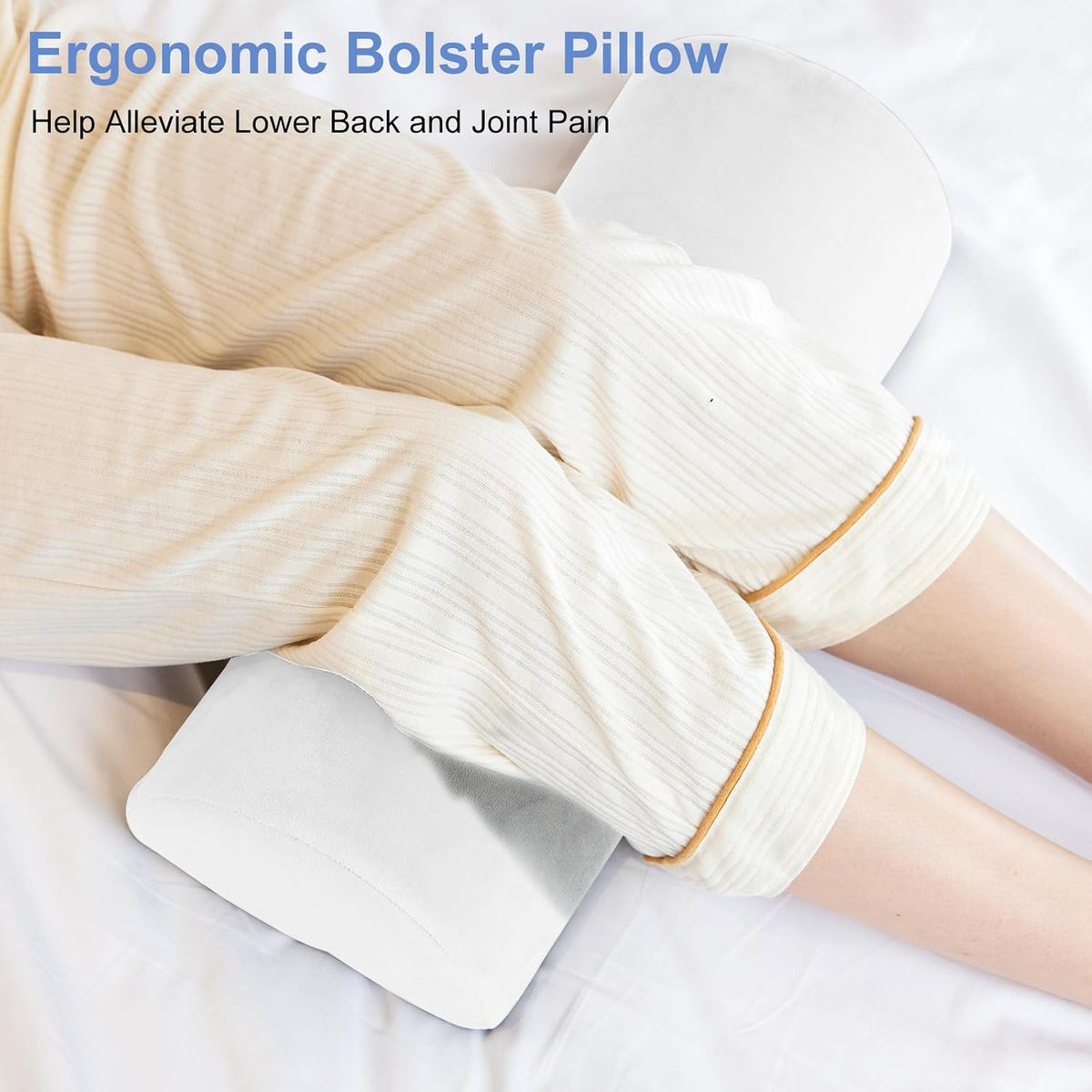 Knee Pillow for Back Sleeping, Memory Foam Bolster Pillow for Legs, Under Knee Pillow for Sleeping, Leg Pillow for Back & Hip Pain Relief, Half Moon Boslter, White