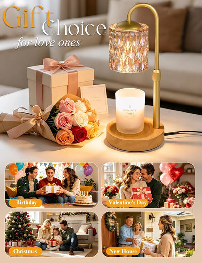 Briever Dimmable Candle Warmer Lamp with Timer, Height Adjustable Electric Candle Wax Warmer, Christmas Birthday Gifts for Women Mom, House Warming Gifts New Home Room Decor, Black Solid Wood Base