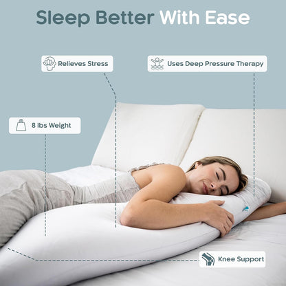 SleepCloud Weighted Body Pillow 6.5lbs, Cooling Tencel Cover, 41” x 10”