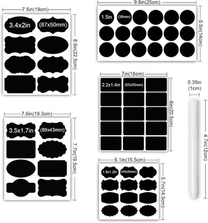 Chalkboard Labels 244 PCS, Waterproof Reusable Blackboard Stickers with 2 Chalk Marker, Erasable Handwritten Stickers or Food Containers, Mason Jars, Pantry, Bottles Storage Bins