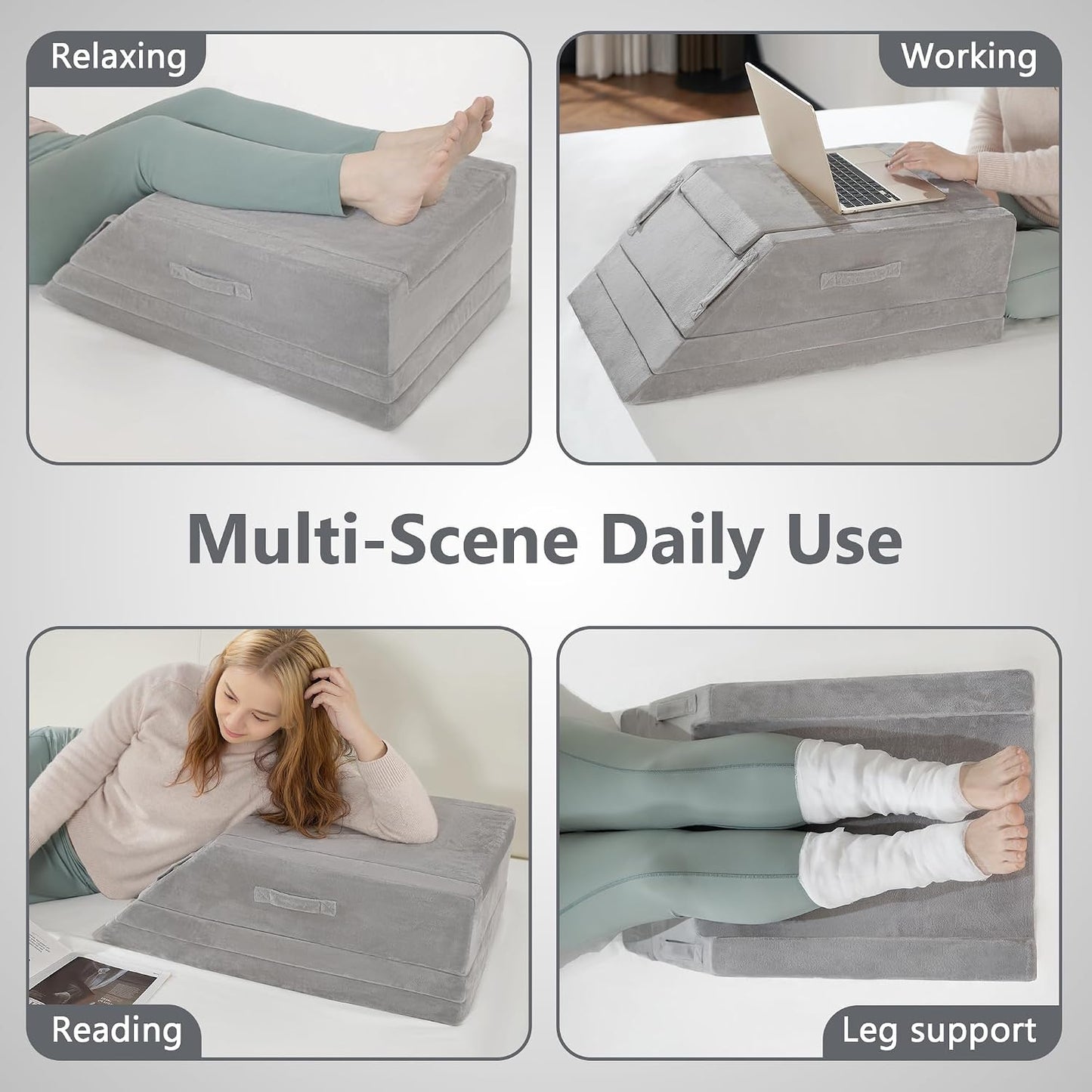 Wedge Pillow for Sleeping, Bed Wedge Pillow for After Surgery 3-Height Memory Foam Leg Elevation Pillow for Swelling Back Pain Relief Sciatica Knee Ankle Pain Bed Support Legs L 24"