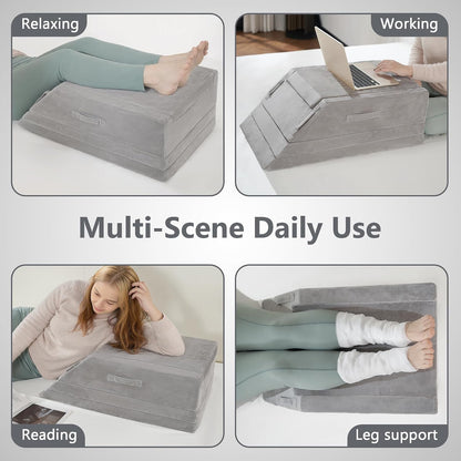 Wedge Pillow for Sleeping, Bed Wedge Pillow for After Surgery 3-Height Memory Foam Leg Elevation Pillow for Swelling Back Pain Relief Sciatica Knee Ankle Pain Bed Support Legs L 24"
