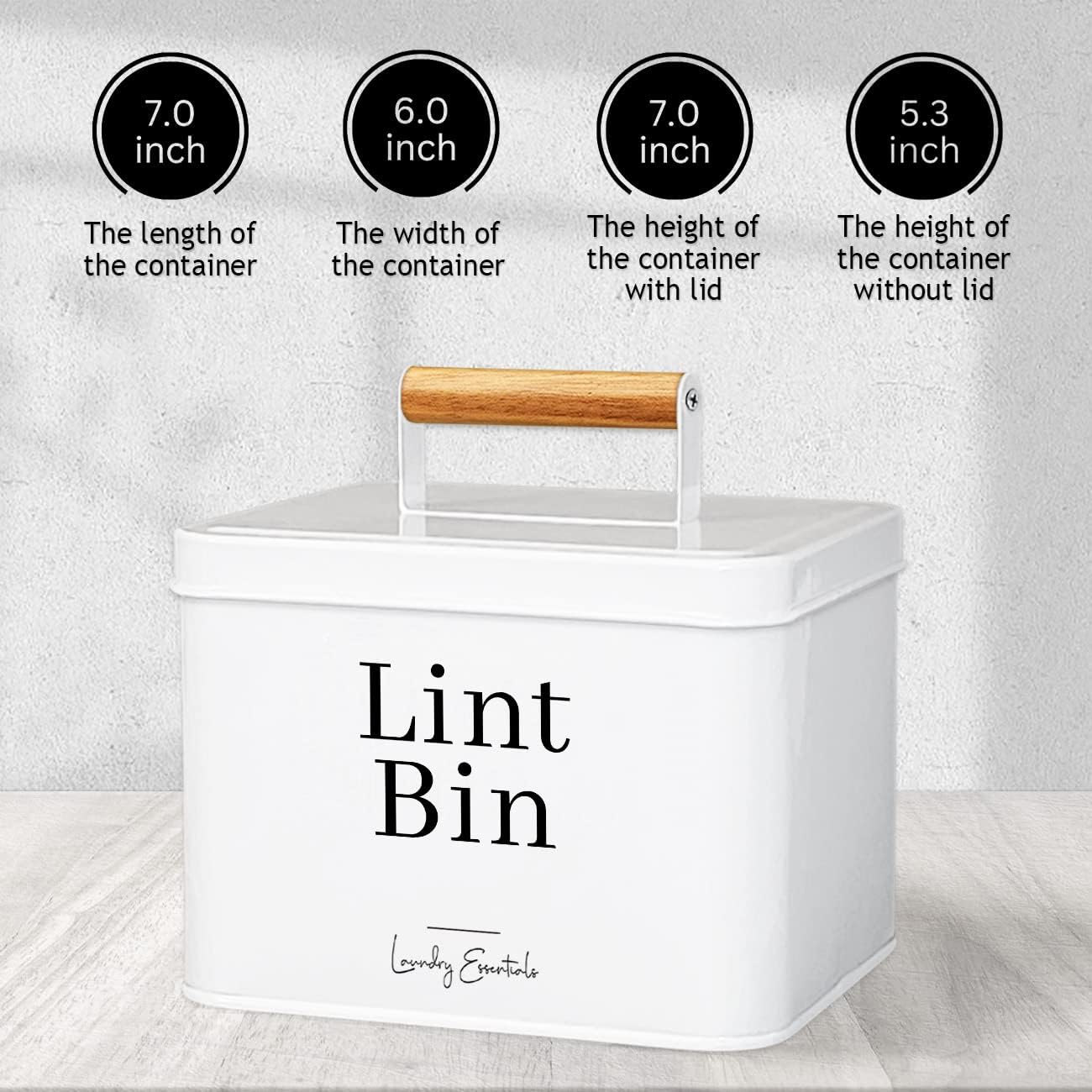 Modern Farmhouse Lint Bin for Laundry Room Decor and Accessories (White) | Metal Lint Bin for Laundry Decor and Laundry Room Organization, Laundry Trash Can, Lint Holder Bin