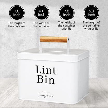 Modern Farmhouse Lint Bin for Laundry Room Decor and Accessories (White) | Metal Lint Bin for Laundry Decor and Laundry Room Organization, Laundry Trash Can, Lint Holder Bin