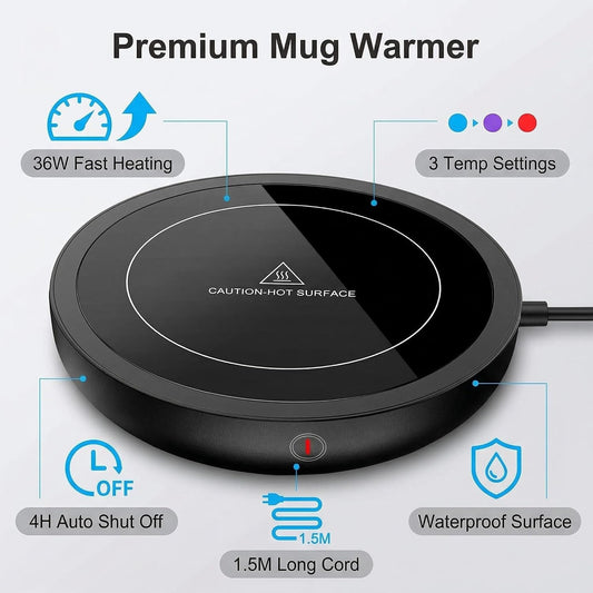 Coffee Mug Warmer for Desk, 36W Fast Heating, Keep Every Sip Warm | 3 Temperature Settings, 4-Hour Auto Shut Off, Elegant Wood Design for Coffee, Tea & Milk, Perfect Office Coffee Companion