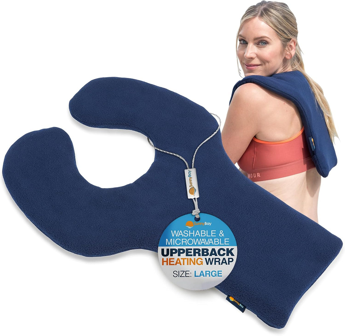 SunnyBay Weighted Heating Pad, Shoulder and Upper Back Wrap, Large, Navy
