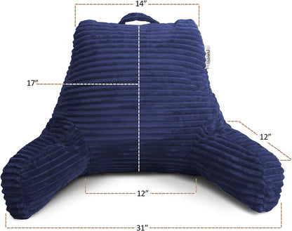 Hearth & Harbor Reading Pillow for Bed Adult – Back Pillow for Sitting in Bed, Standard Bed Pillows for Sitting Up in Bed, Foam Bed Chair Pillow, Stone Blue Bed Rest Pillow